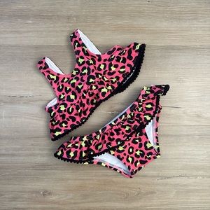 NWOT Posh Peanut Ruffled Tankini Two Piece Swimsuit Pink Leopard